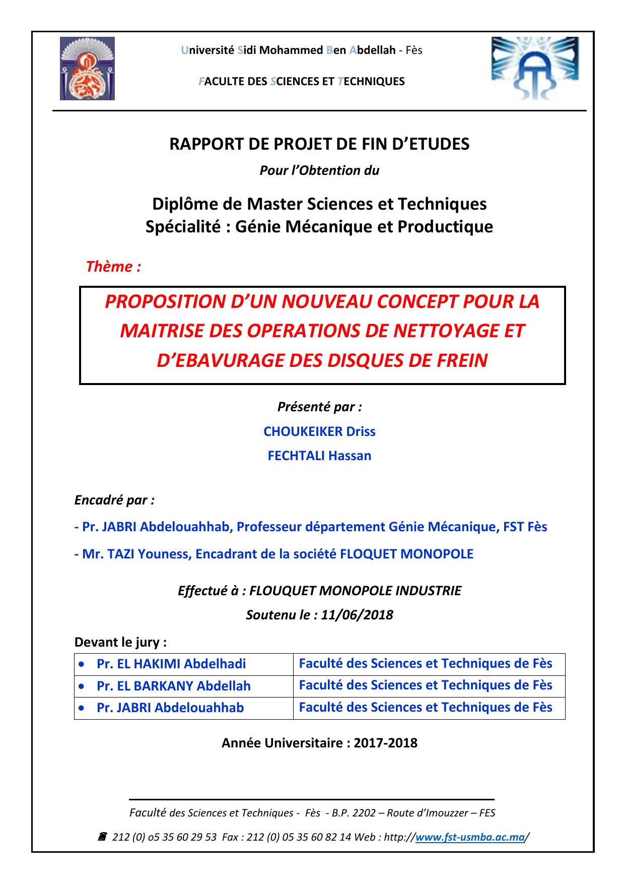 Proposition d'un nouveau concept pour la maitrise des opérations de nettoyage et d'ébavurage des disques de frein