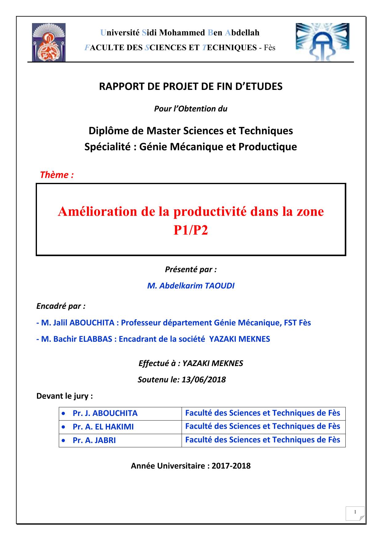 Amélioration de la productivité dans la zone P1/P2