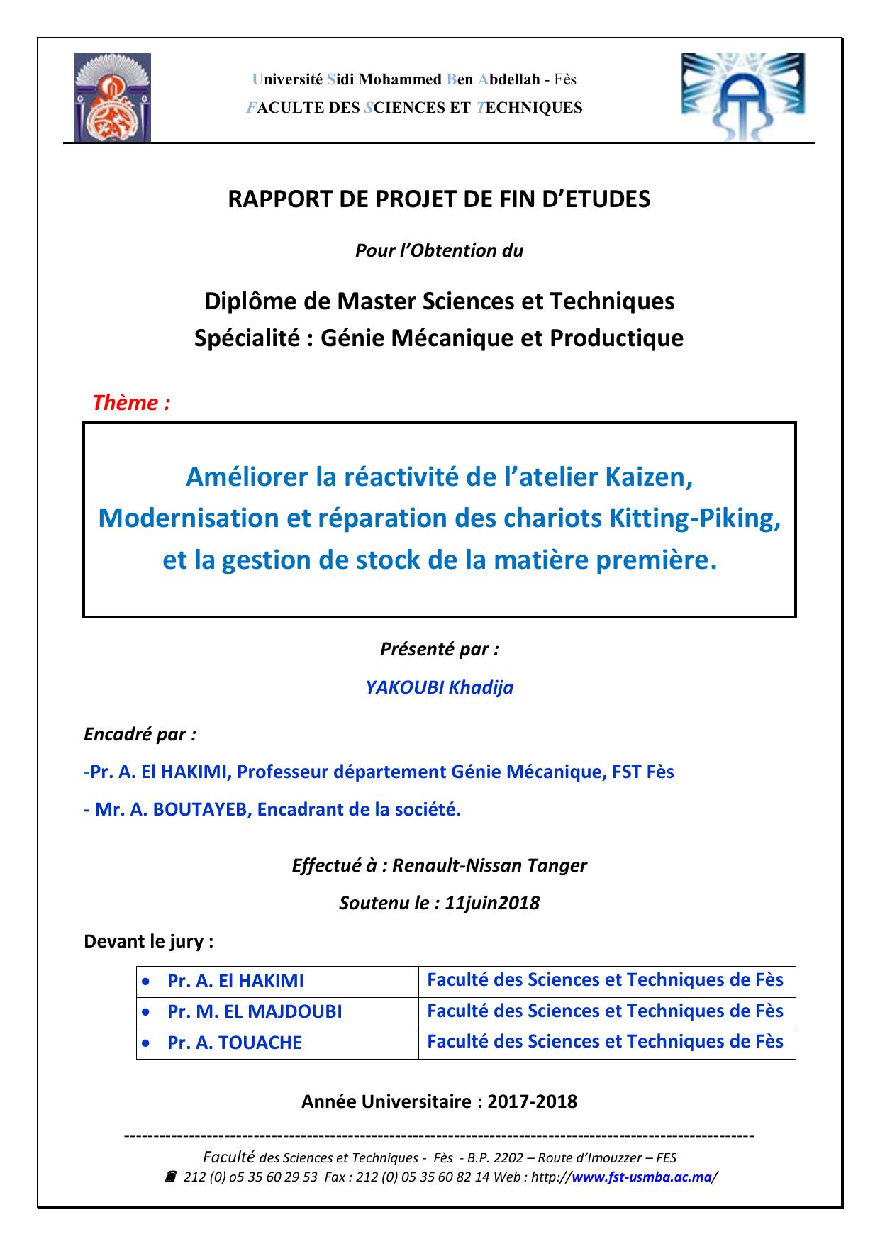 Améliorer la réactivité de l’atelier Kaizen, Modernisation et réparation des chariots Kitting-Piking, et la gestion de stock de la matière première