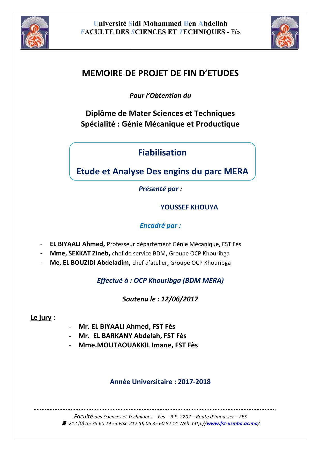 Fiabilisation Etude et Analyse Des engins du parc MERA