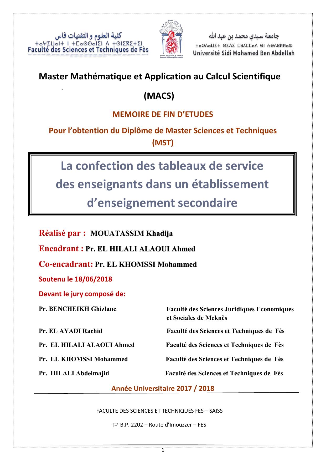 La confection des tableaux de service des enseignants dans un établissement d’enseignement secondaire