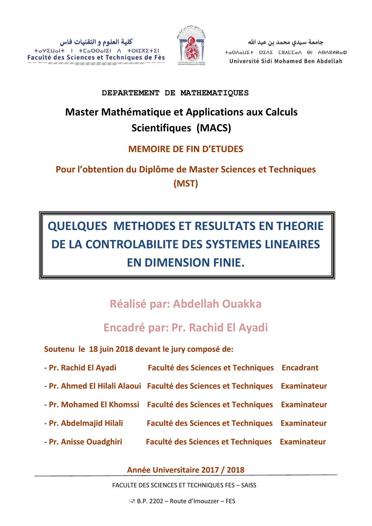 Quelques méthodes et résultats en théorie de la contrôbilité des systèmes linéaires en dimension finie