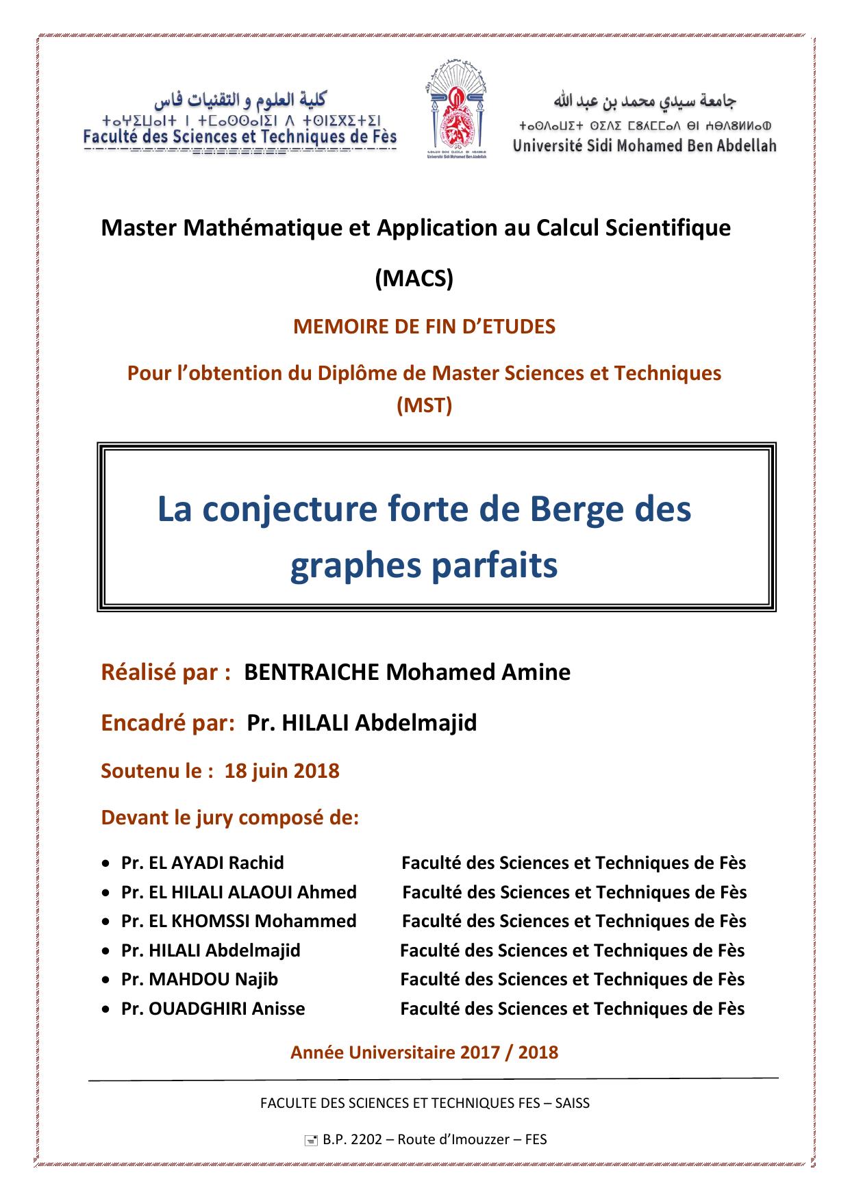 La conjecture forte de Berge des graphes parfaits