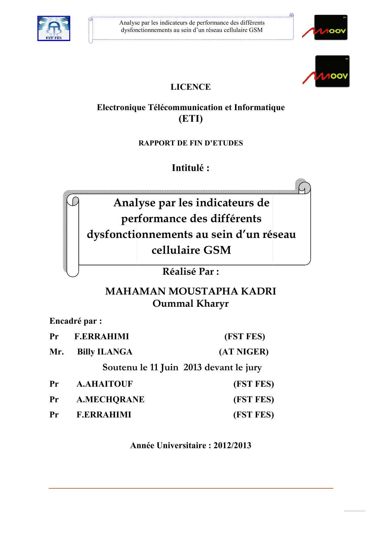 Analyse par les indicateurs de performance des différents dysfonctionnements au sein d’un réseau cellulaire GSM