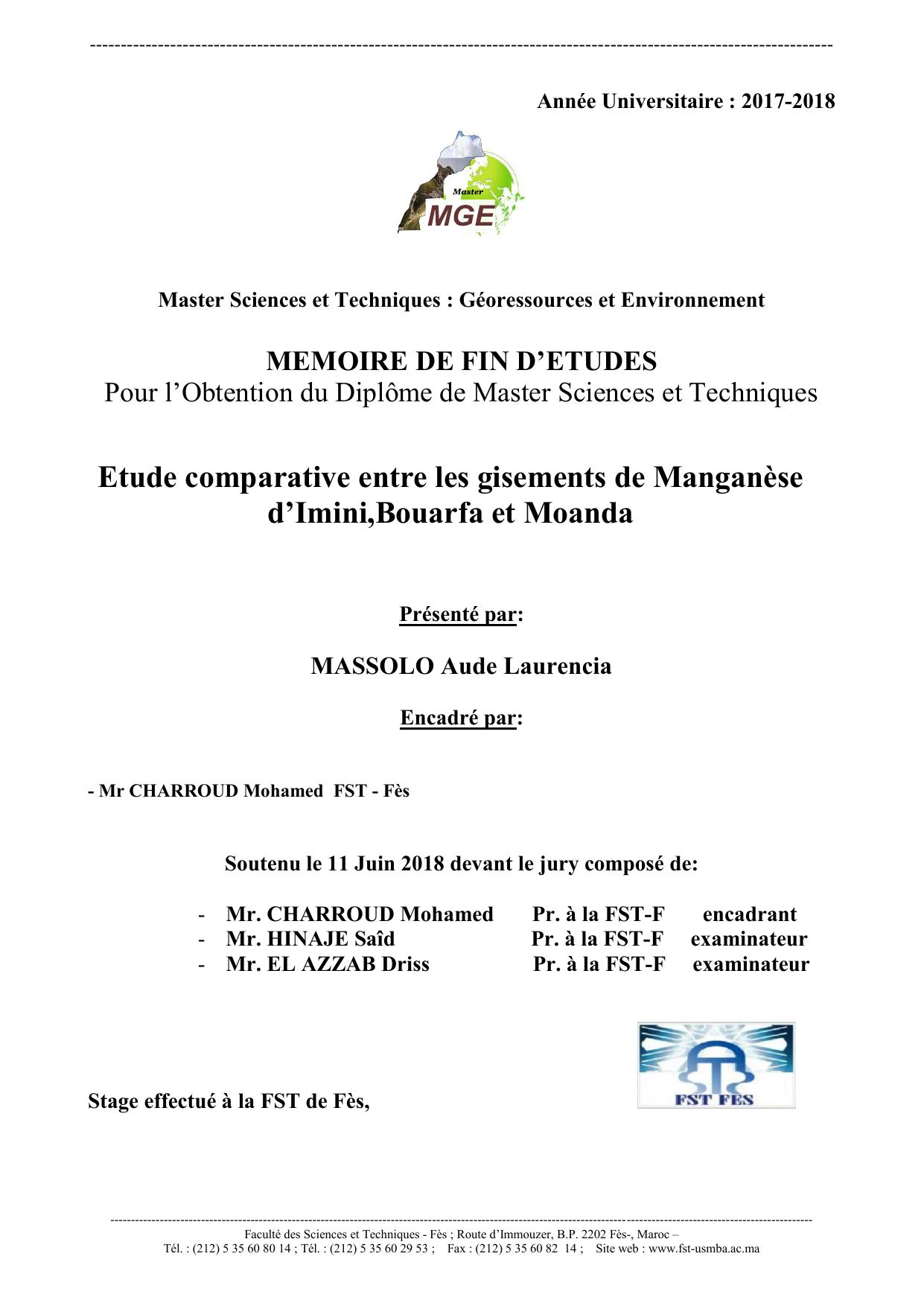 Etude comparative entre les gisements de Manganèse d’Imini,Bouarfa et Moanda
