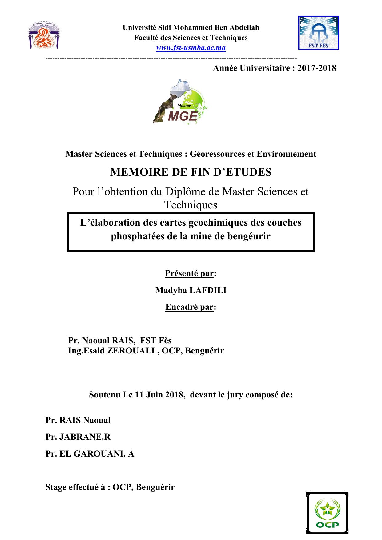 L’élaboration des cartes geochimiques des couches phosphatées de la mine de bengéurir