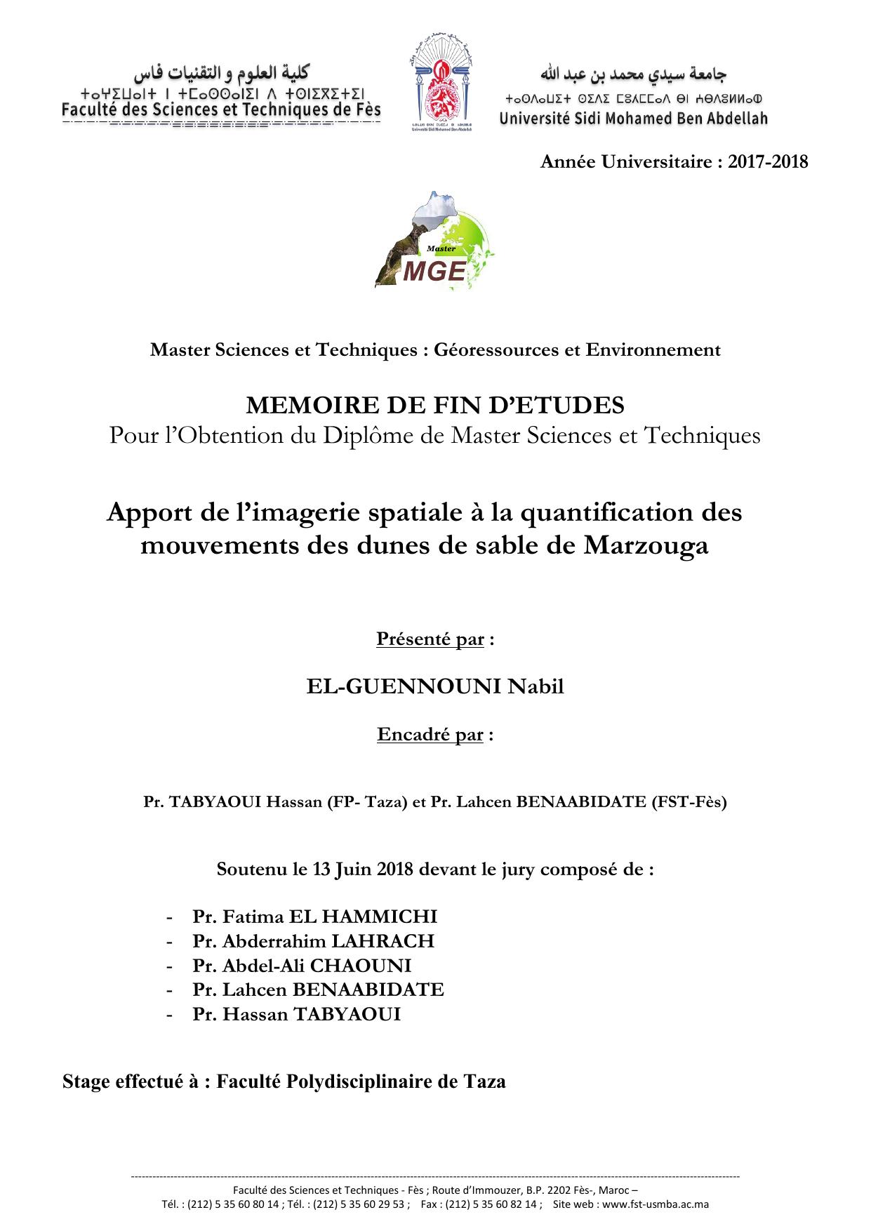 Apport de l’imagerie spatiale à la quantification des mouvements des dunes de sable de Marzouga