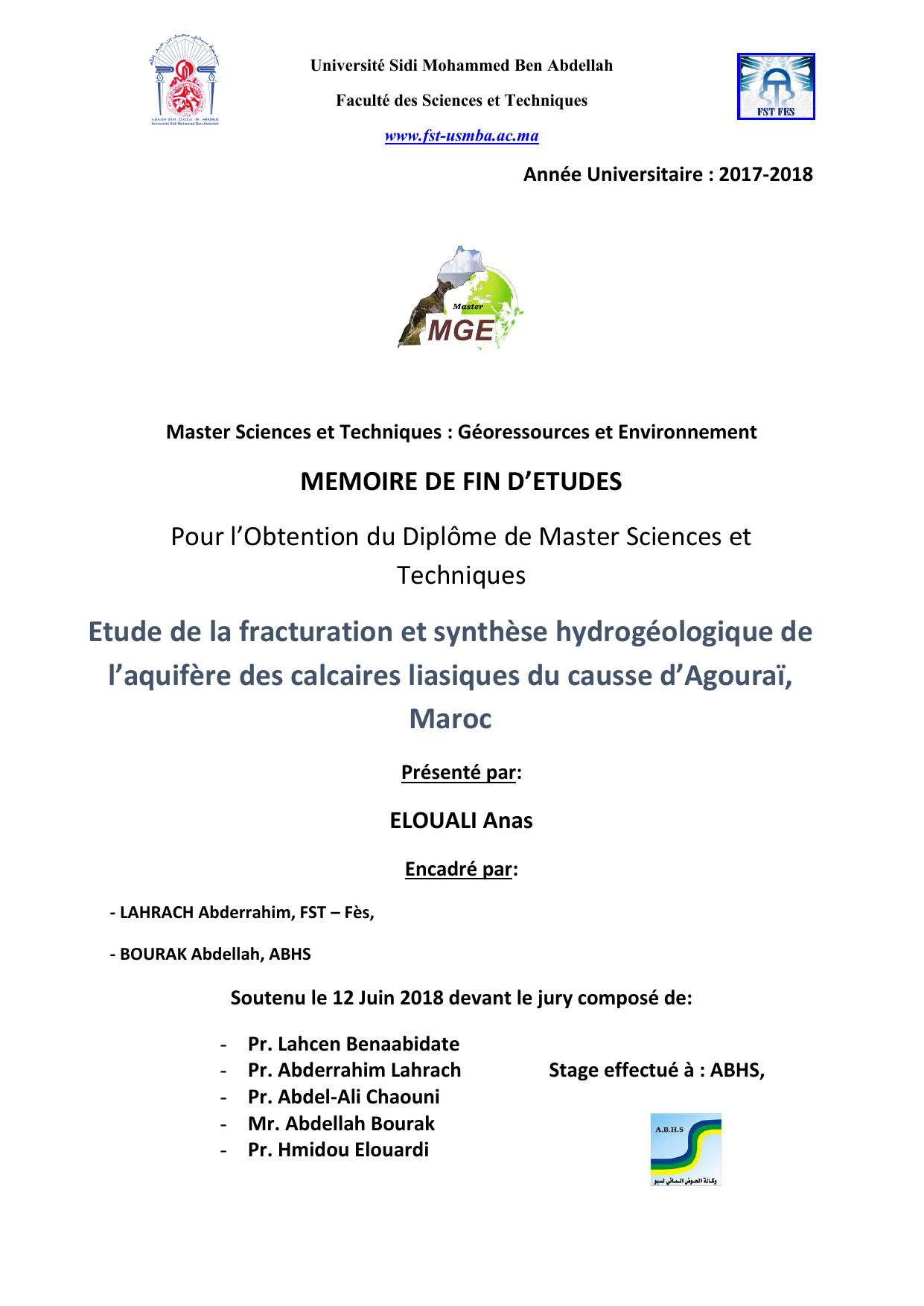 Etude de la fracturation et synthèse hydrogéologique de l’aquifère des calcaires liasiques du causse d’Agouraï,