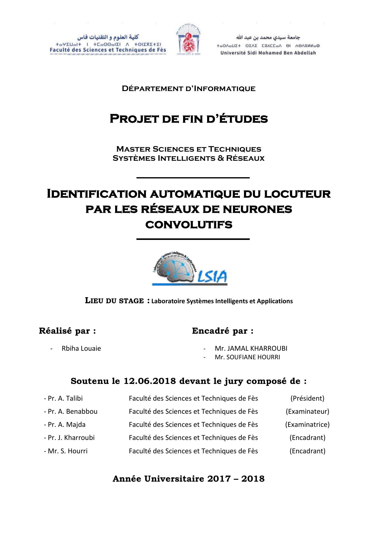 Identification automatique du locuteur par les réseaux de neurones convolutifs