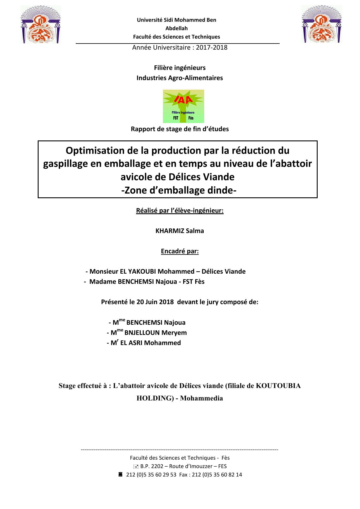 Optimisation de la production par la réduction du gaspillage en emballage et en temps au niveau de l’abattoir avicole de Délices Viande -Zone d’emballage dinde