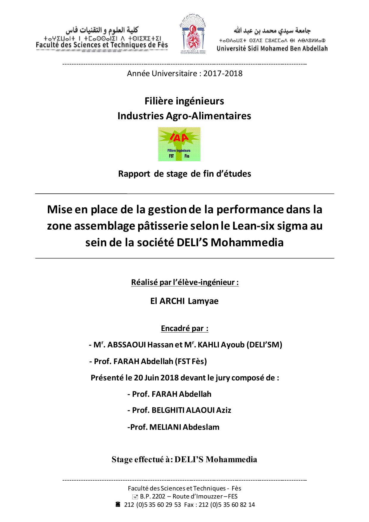 Mise en place de la gestion de la performance dans la zone assemblage pâtisserie selon le Lean-six sigma au sein de la société DELI’S Mohammedia