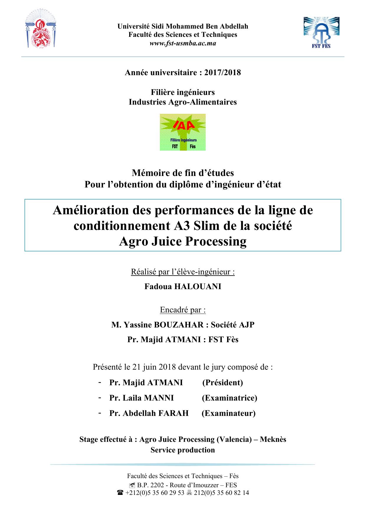 Amélioration des performances de la ligne de conditionnement A3 Slim de la société Agro Juice Processing