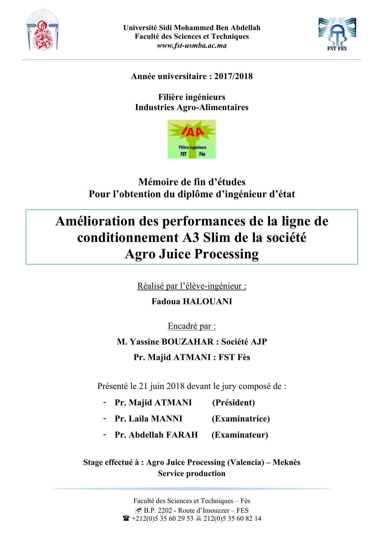 Amélioration des performances de la ligne de conditionnement A3 Slim de la société Agro Juice Processing