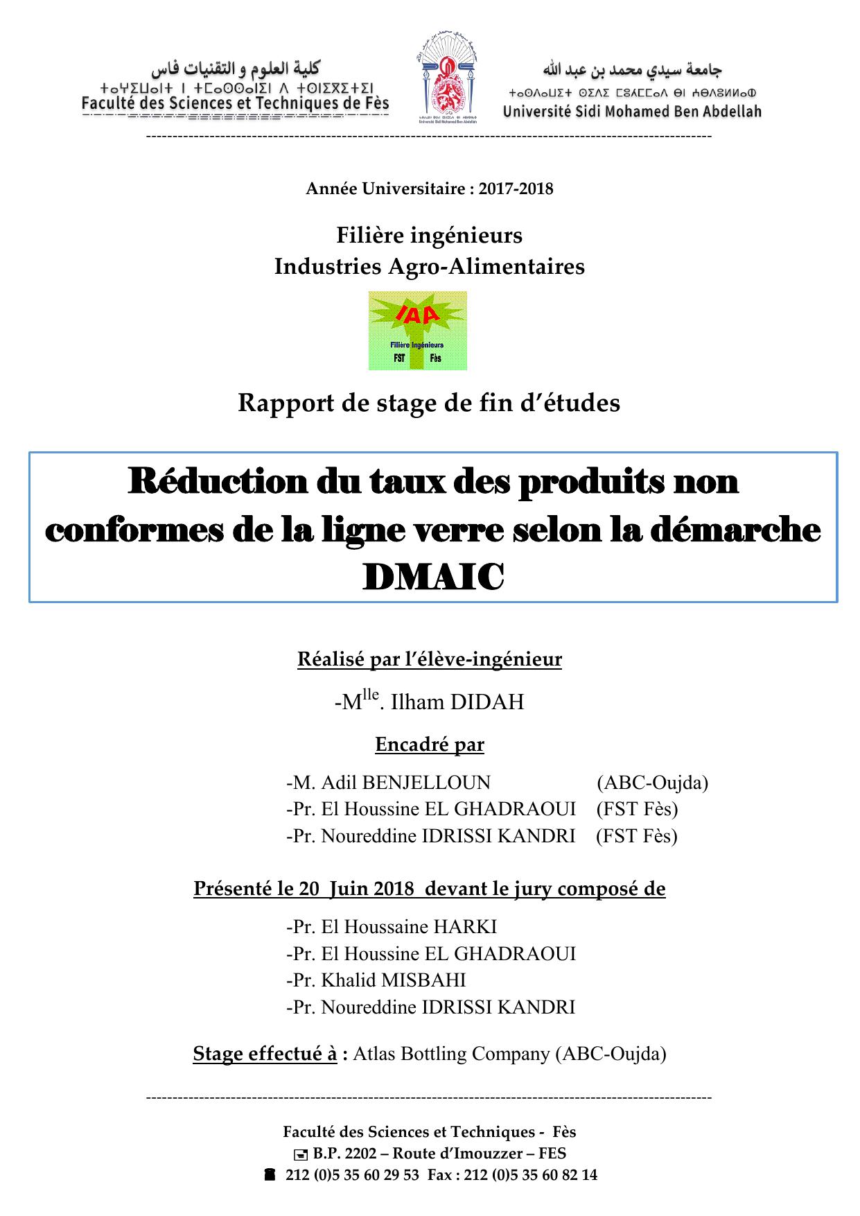 Réduction du taux des produits non conformes de la ligne verre selon la démarche DMAIC