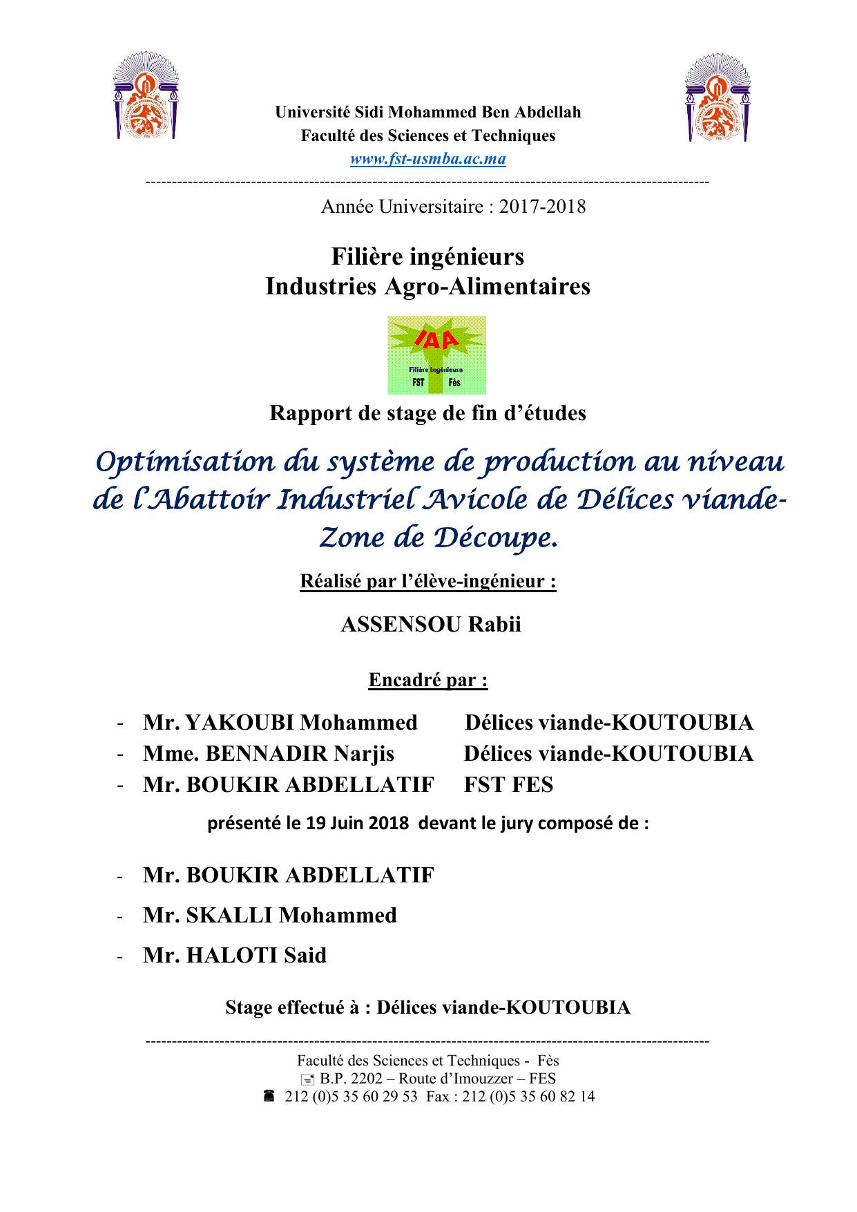 Optimisation du système de production au niveau de l’Abattoir Industriel Avicole de Délices viande- Zone de Découpe