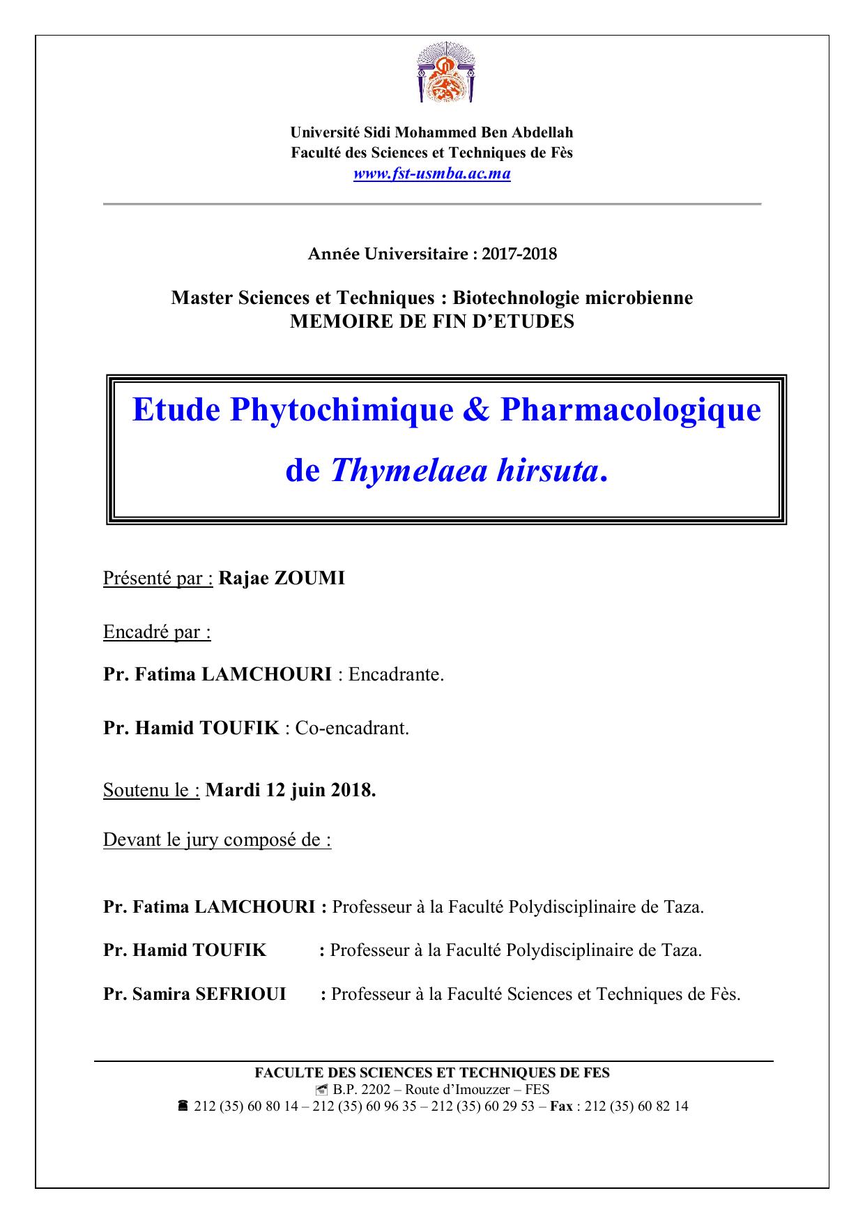Etude Phytochimique & Pharmacologique de Thymelaea hirsuta