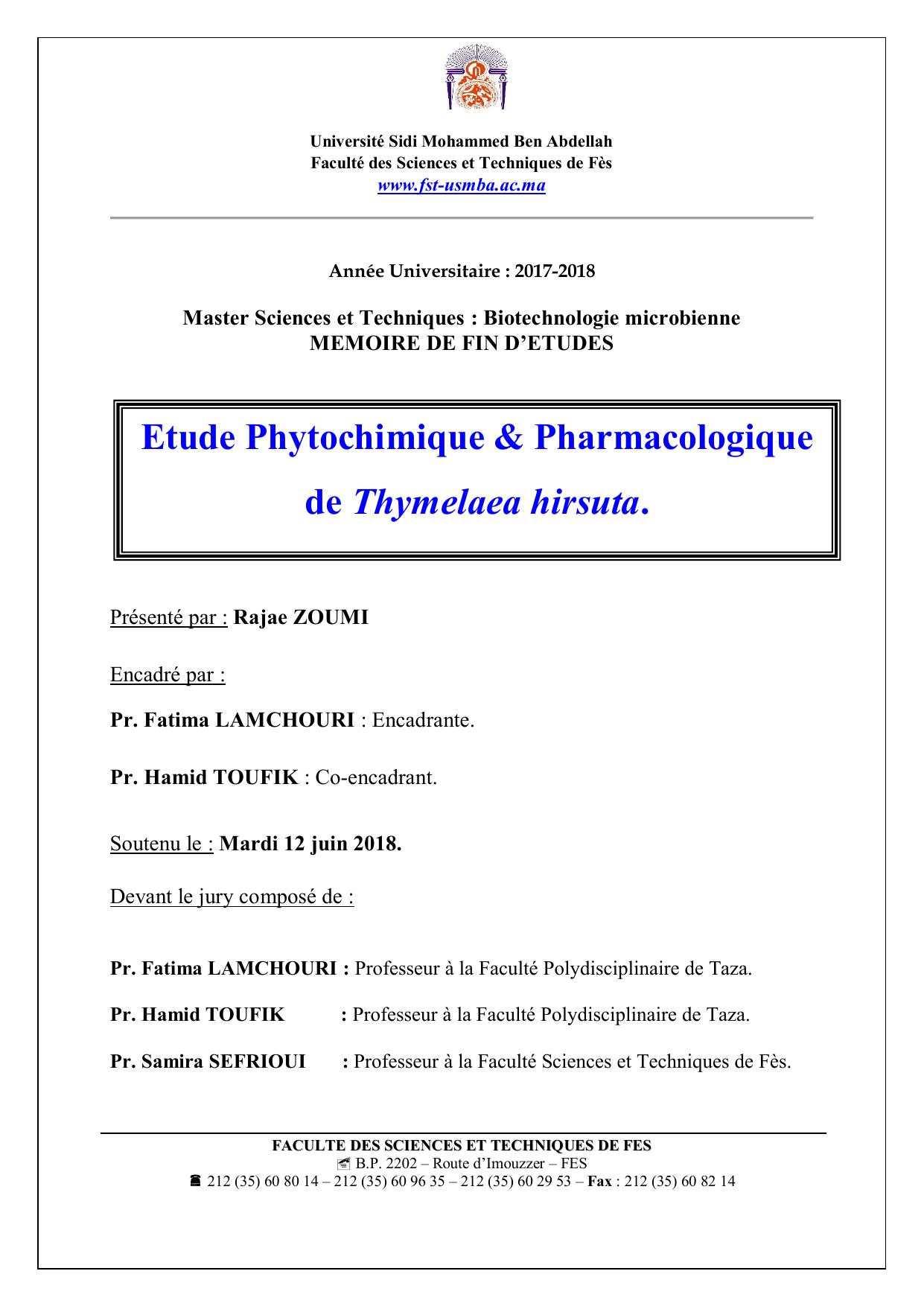 Etude Phytochimique & Pharmacologique de Thymelaea hirsuta