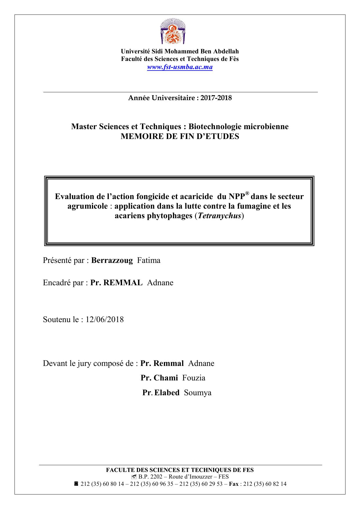 Evaluation de l’action fongicide et acaricide du NPP® dans le secteur agrumicole : application dans la lutte contre la fumagine et les acariens phytophages (Tetranychus)