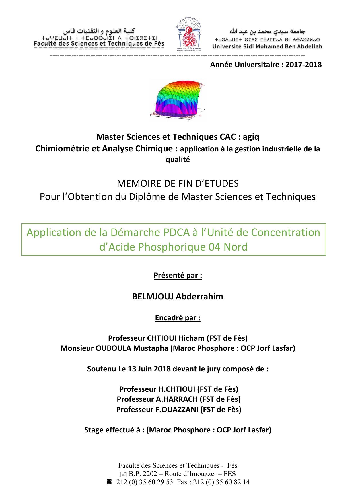 Application de la Démarche PDCA à l’Unité de Concentration d’Acide Phosphorique 04 Nord