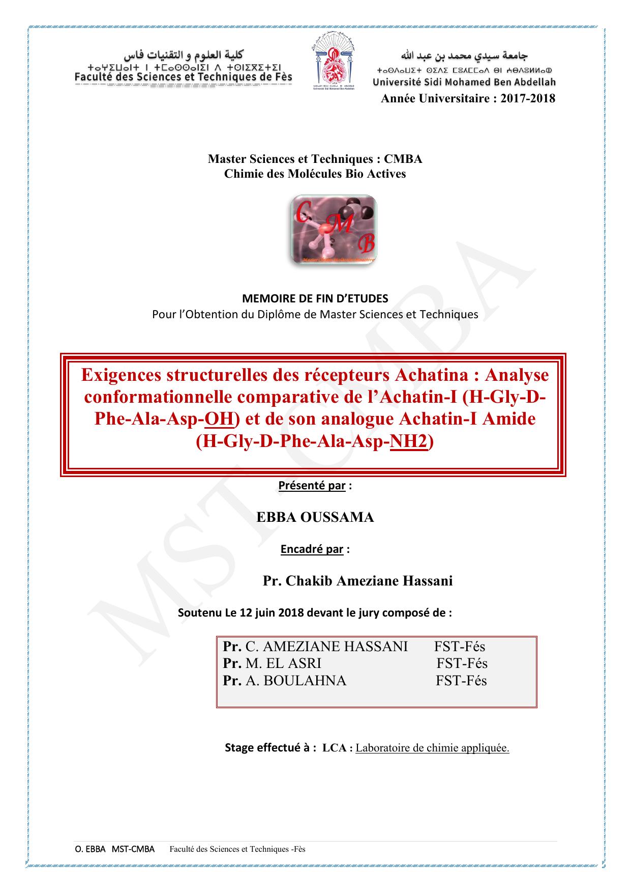 Exigences structurelles des récepteurs Achatina : Analyse conformationnelle comparative de l’Achatin-I (H-Gly-D-Phe-Ala-Asp-OH) et de son analogue Achatin-I Amide (H-Gly-D-Phe-Ala-Asp-NH2)