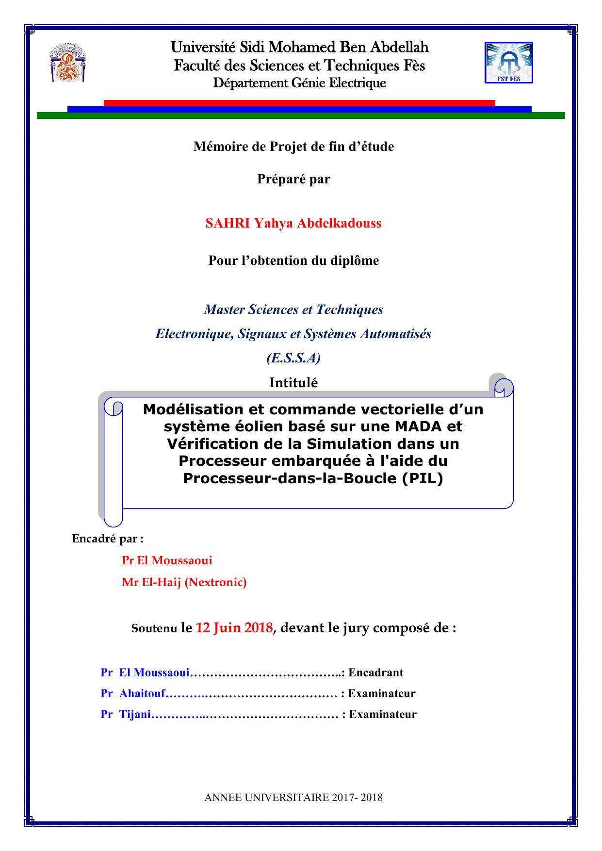 Modélisation et commande vectorielle d’un système éolien basé sur une MADA et Vérification de la Simulation dans un Processeur embarquée à l'aide du Processeur-dans-la-Boucle (PIL)