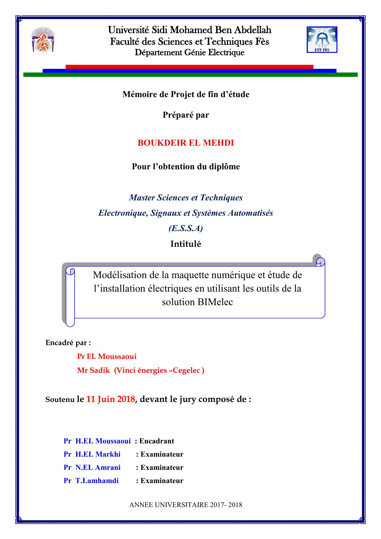 Modélisation de la maquette numérique et étude de l’installation électriques en utilisant les outils de la solution BIMelec