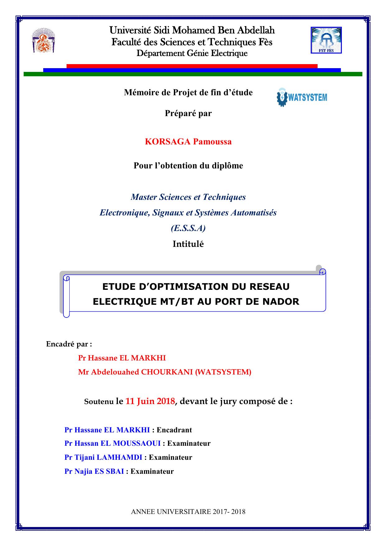 Etude d'optimisation du réseau électrique MT/BT au port de Nador