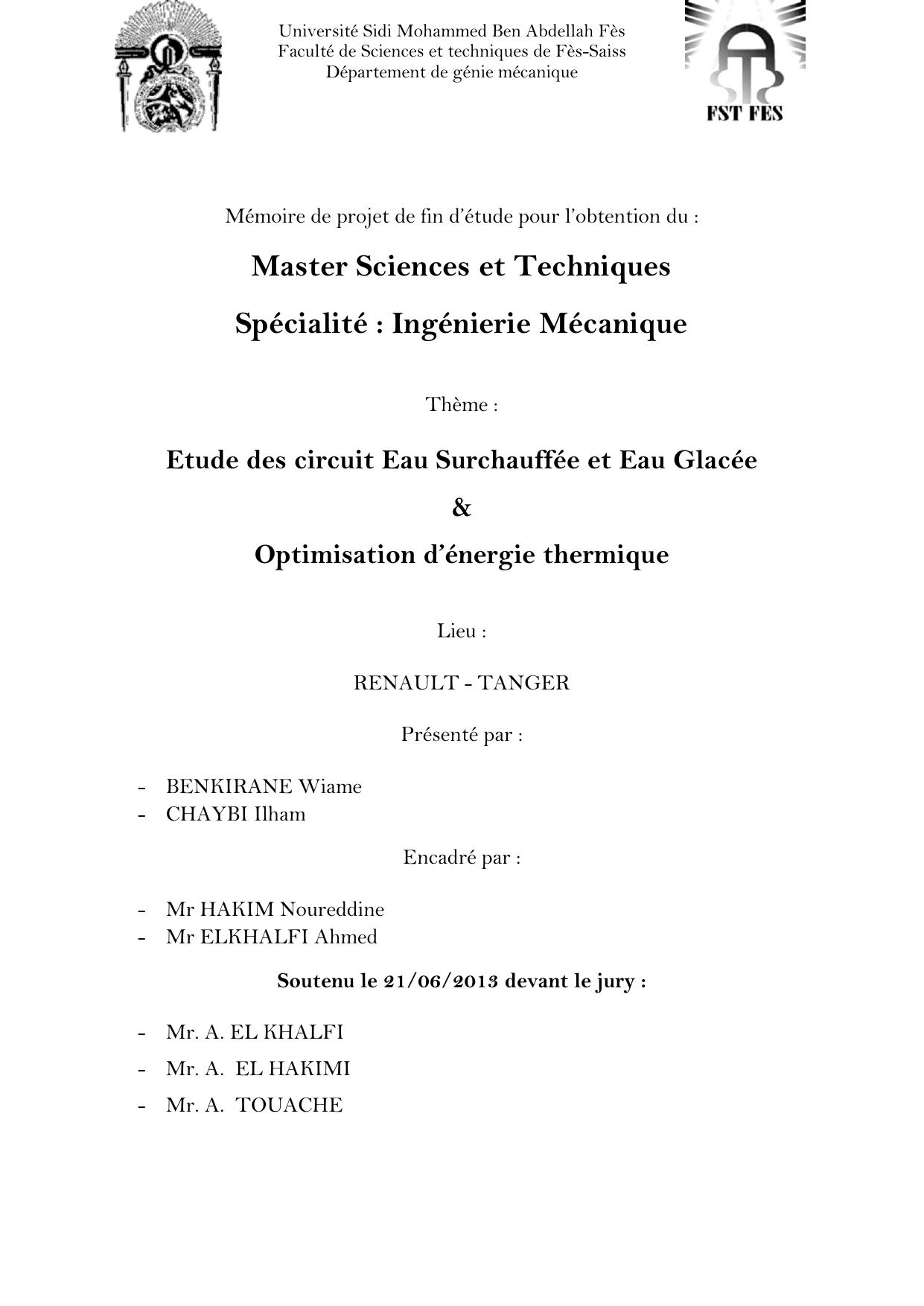 Etude des circuit Eau Surchauffée et Eau Glacée & Optimisation d’énergie thermique