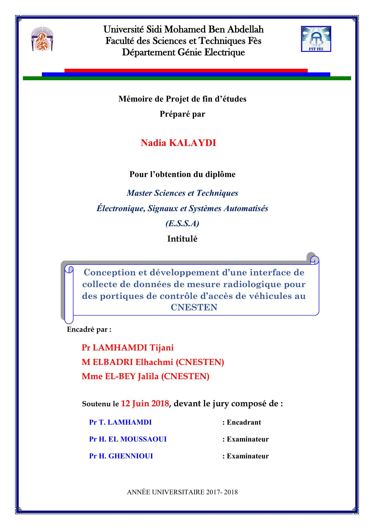 Conception et développement d’une interface de collecte de données de mesure radiologique pour des portiques de contrôle d’accès de véhicules au CNESTEN