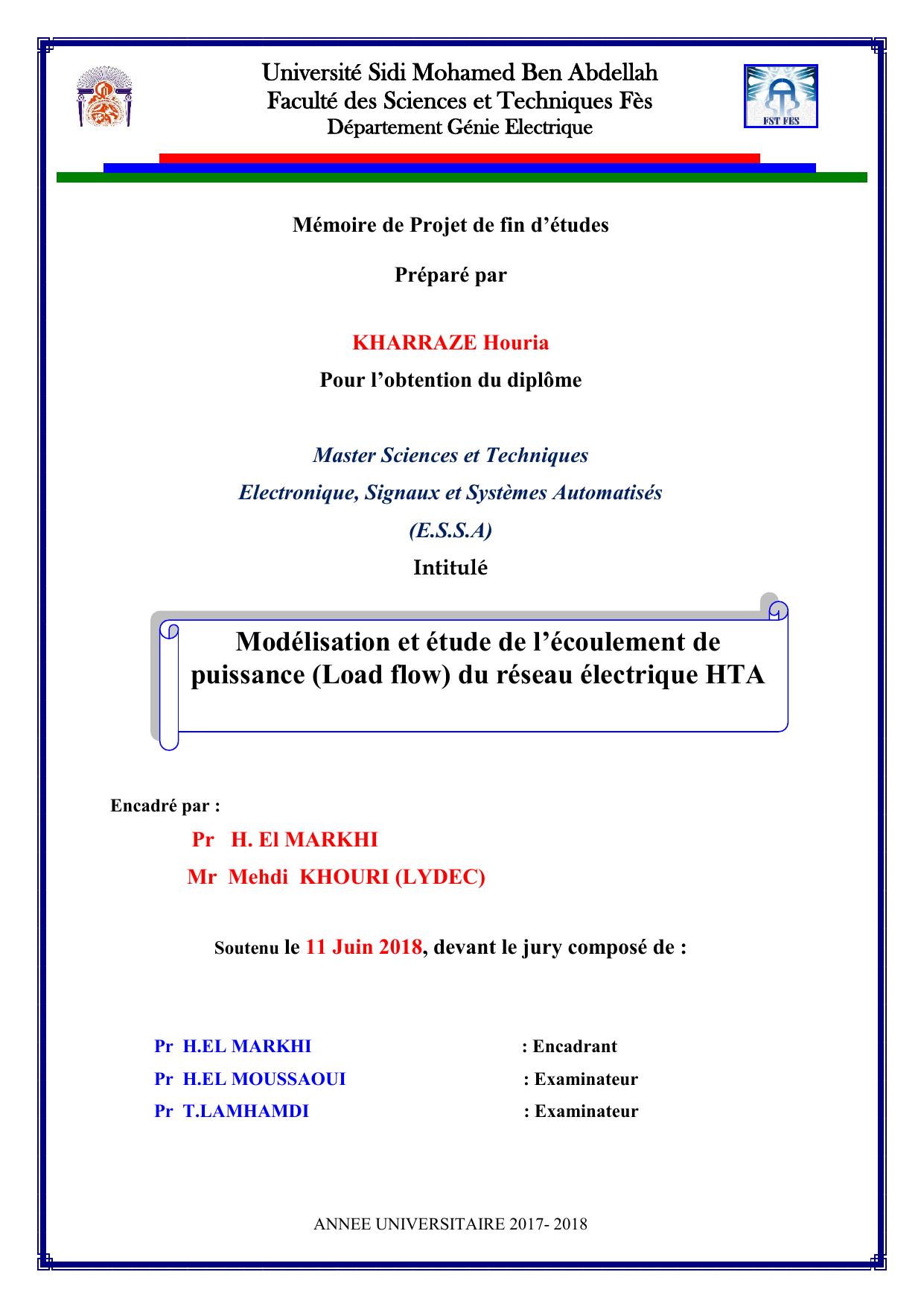 Modélisation et étude de l’écoulement de puissance (Load flow) du réseau électrique HTA