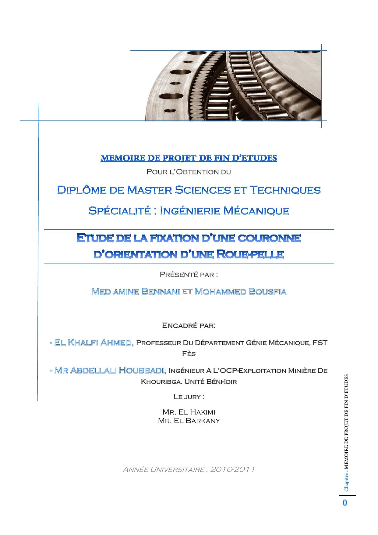 Etude de la fixation d'une couronne d'orientation d'une roue-pelle