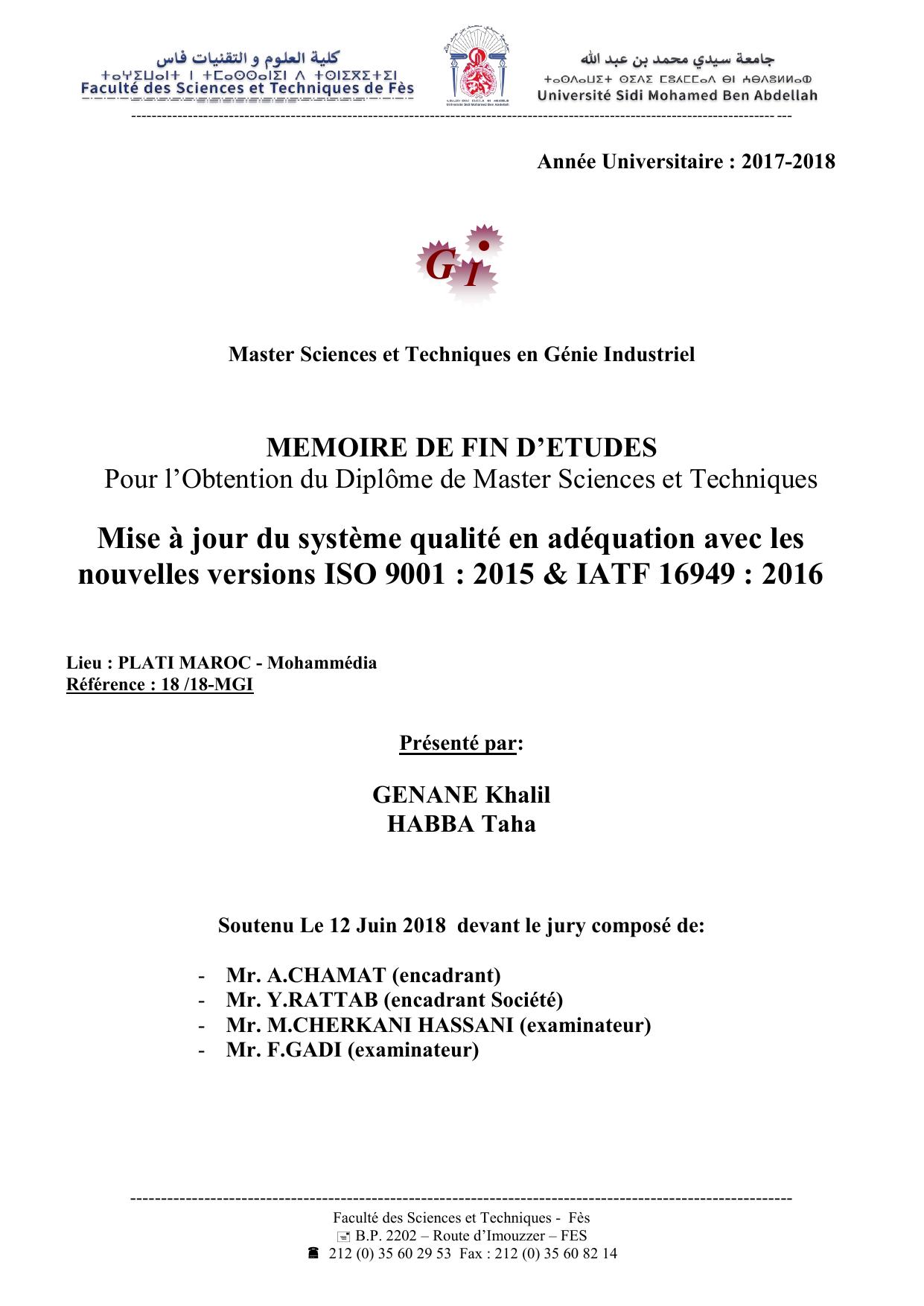 Mise à jour du système qualité en adéquation avec les nouvelles versions ISO 9001 : 2015 & IATF 16949 : 2016