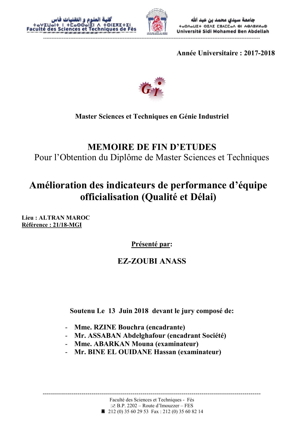 Amélioration des indicateurs de performance d’équipe officialisation (Qualité et Délai)