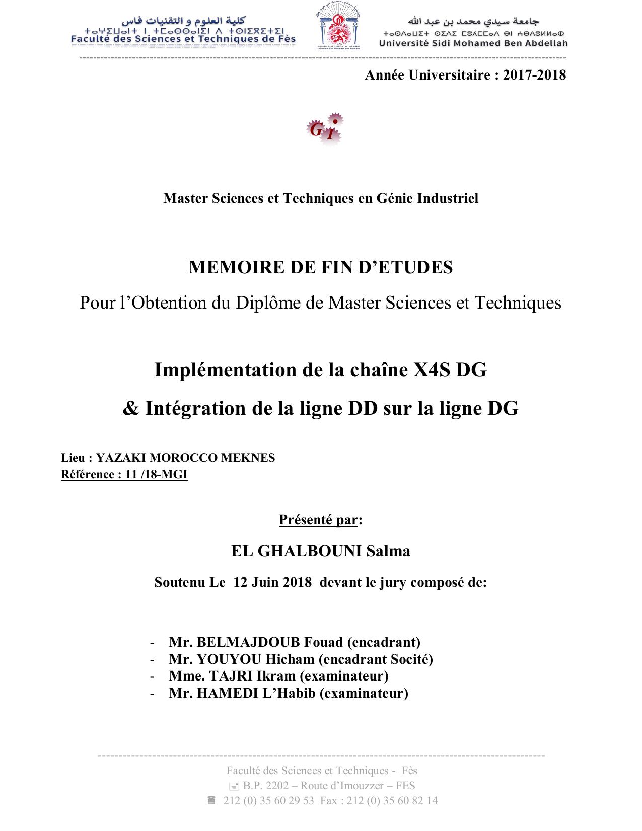 Implémentation de la chaîne X4S DG & Intégration de la ligne DD sur la ligne DG