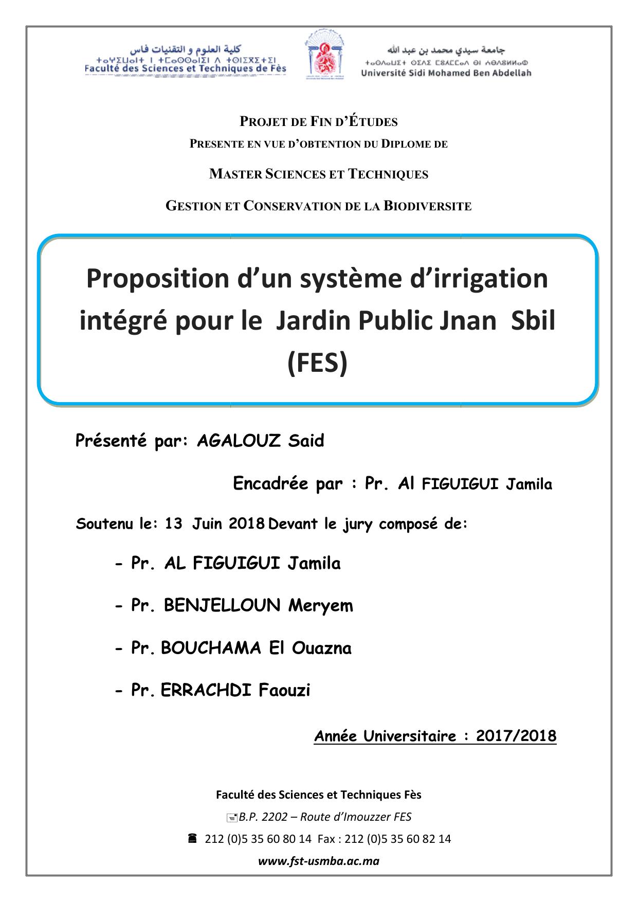Proposition d’un système d’irrigation intégré pour le Jardin Public Jnan Sbil (Fès)