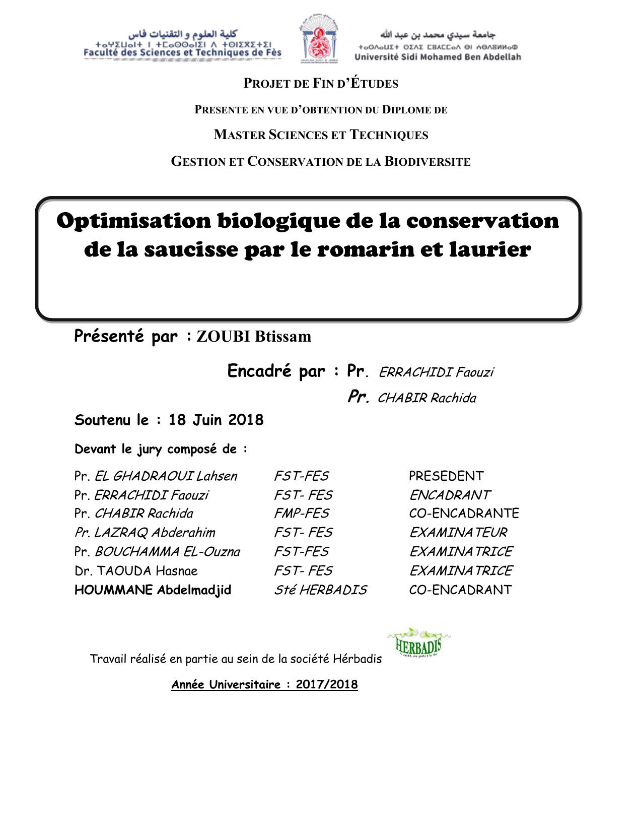 Optimisation biologique de la conservation de la saucisse par le romarin et laurier