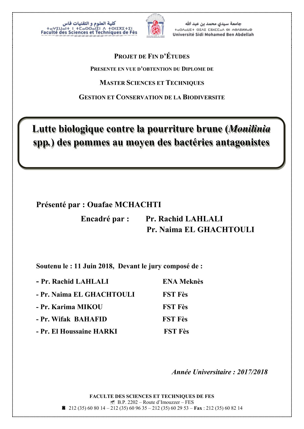 Lutte biologique contre la pourriture brune (Monilinia spp.) des pommes au moyen des bactéries antagonistes