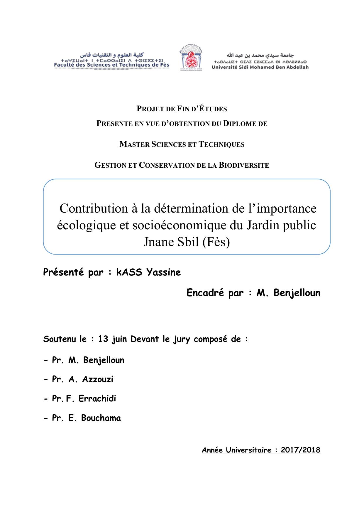 Contribution à la détermination de l’importance écologique et socioéconomique du Jardin public Jnane Sbil (Fès)