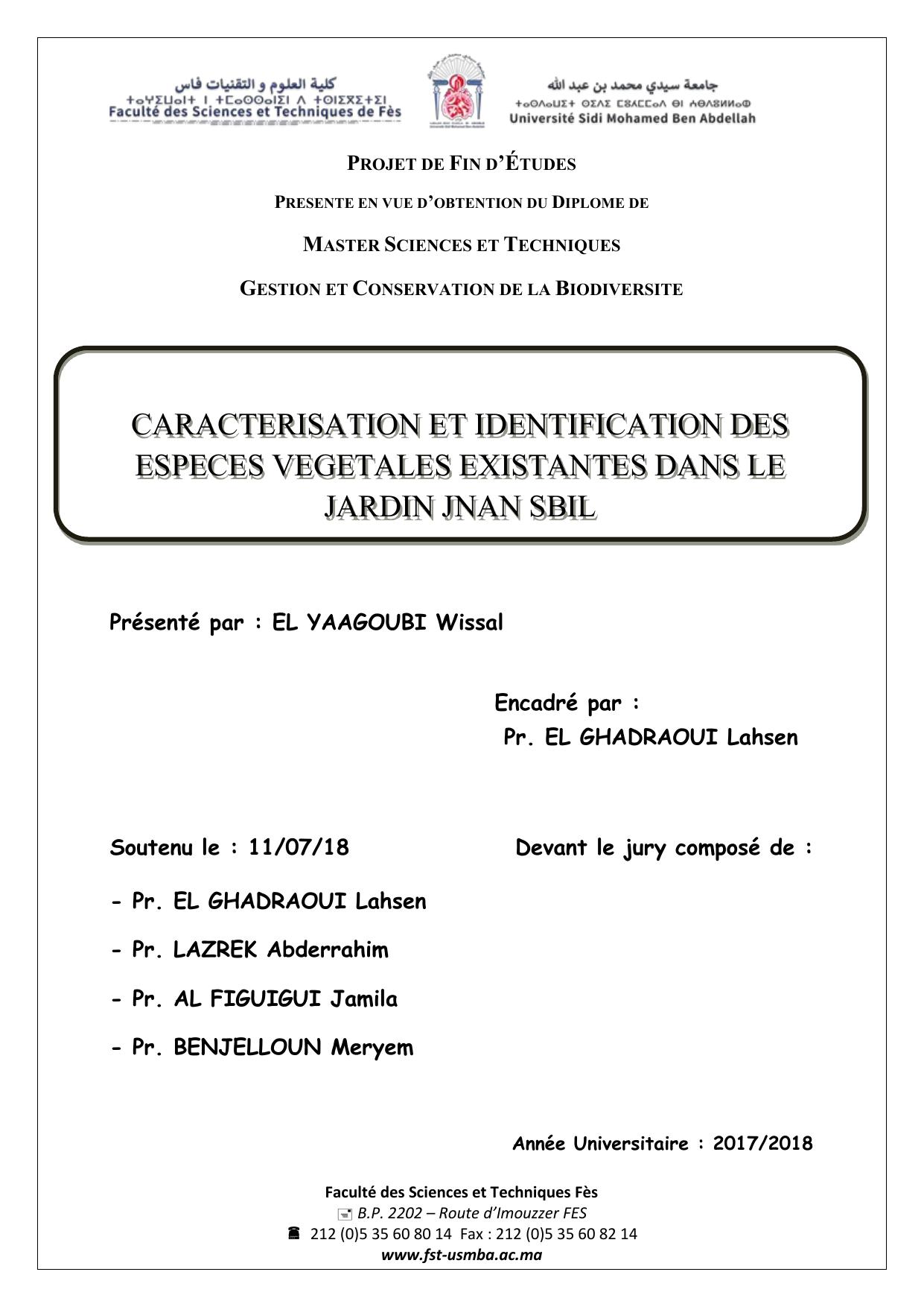 Caractérisation et identification des espèces végétales existantes dans le jardin JNAN SBIL