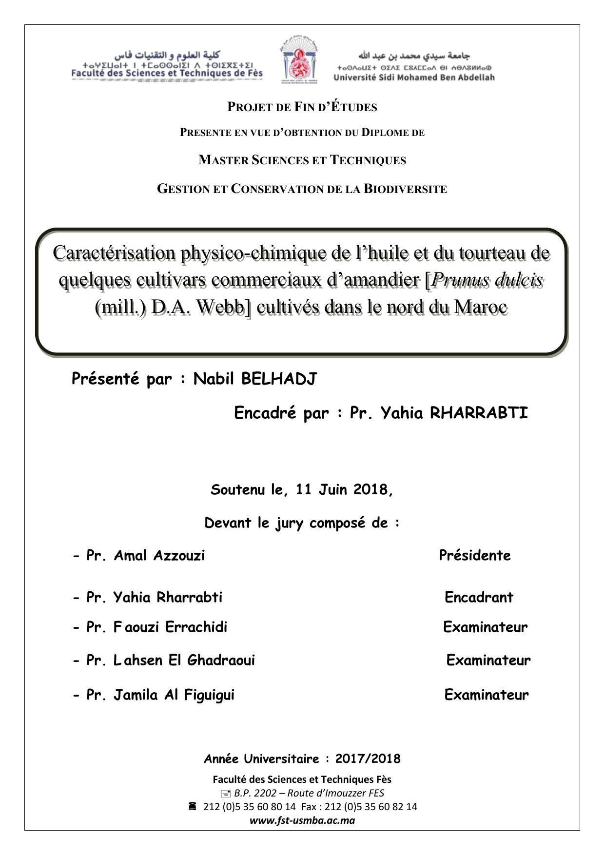 Caractérisation physico-chimique de l’huile et du tourteau de quelques cultivars commerciaux d’amandier [Prunus dulcis (mill.) D.A. Webb] cultivés dans le nord du Maroc