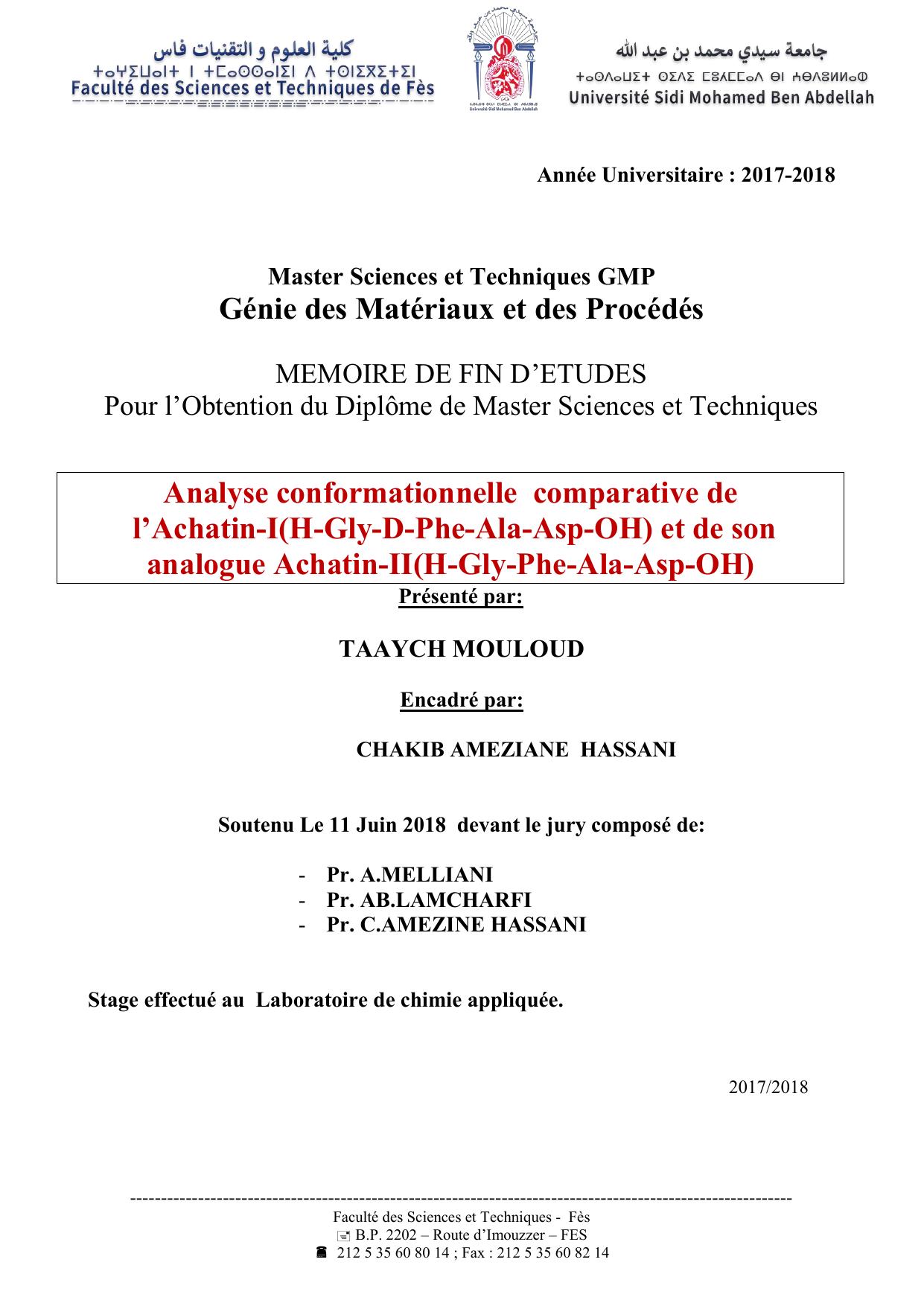 Analyse conformationnelle comparative de l’Achatin-I(H-Gly-D-Phe-Ala-Asp-OH) et de son analogue Achatin-II(H-Gly-Phe-Ala-Asp-OH)