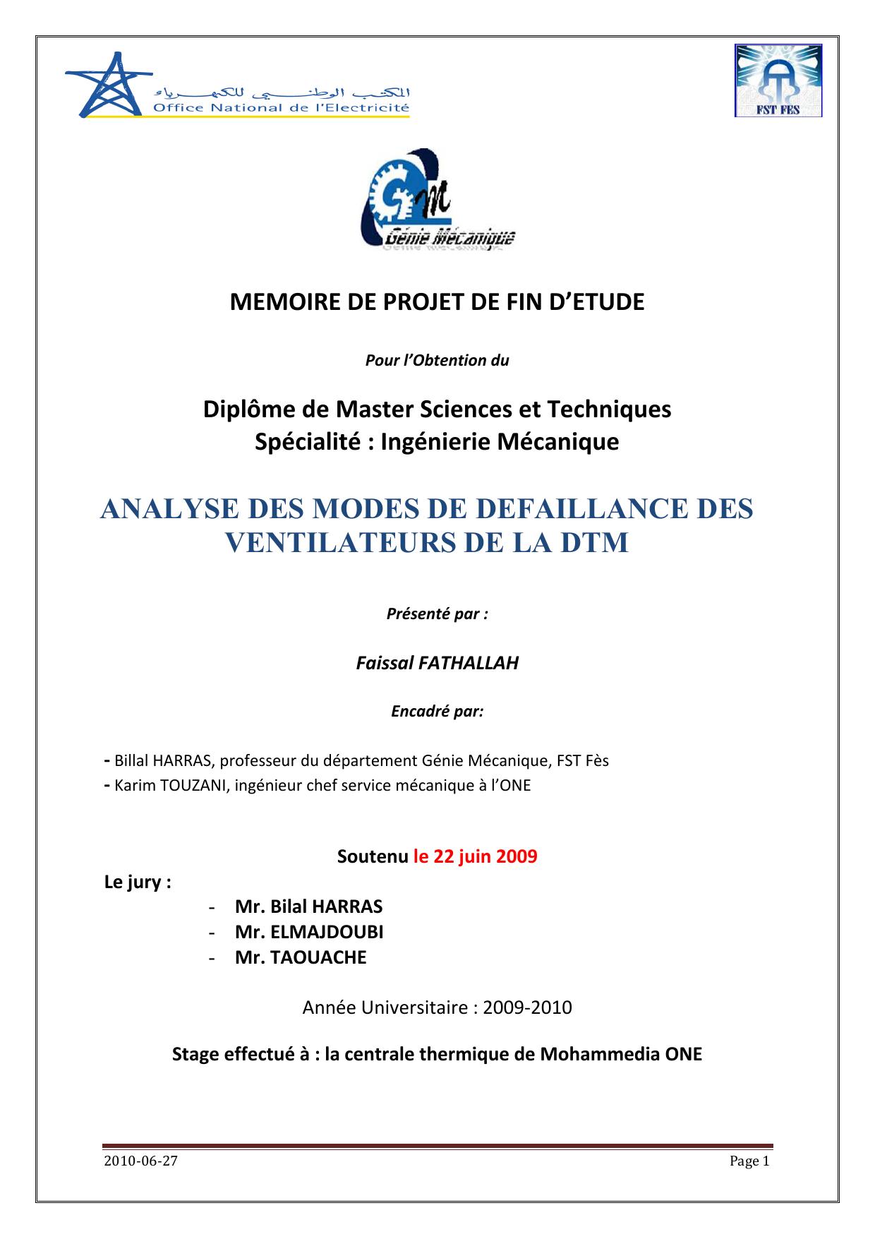 Analyse des modes de défaillance des ventilateurs de la DTM