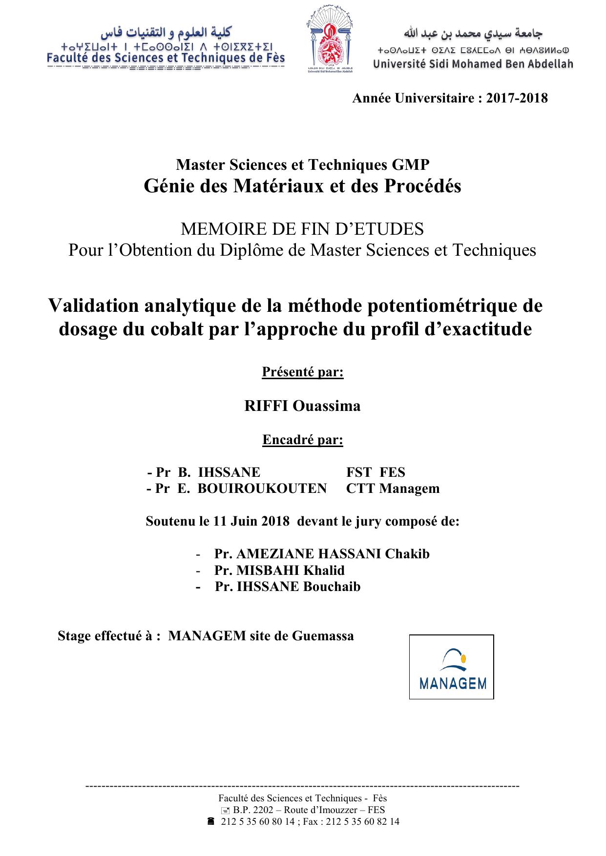 Validation analytique de la méthode potentiométrique de dosage du cobalt par l’approche du profil d’exactitude