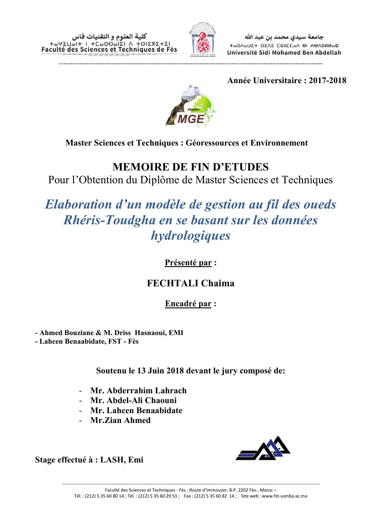 Elaboration d’un modèle de gestion au fil des oueds Rhéris-Toudgha en se basant sur les données hydrologiques