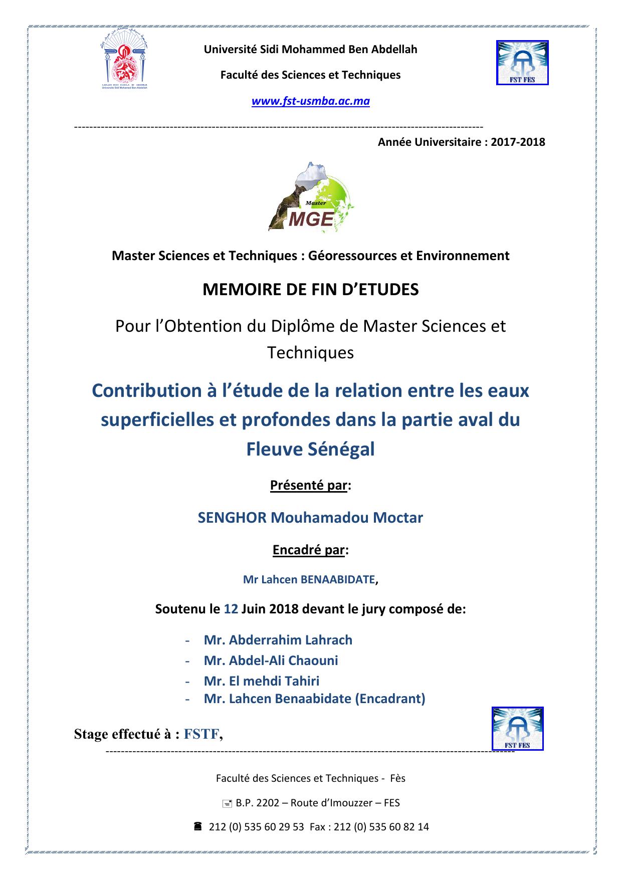 Contribution à l’étude de la relation entre les eaux superficielles et profondes dans la partie aval du Fleuve Sénégal