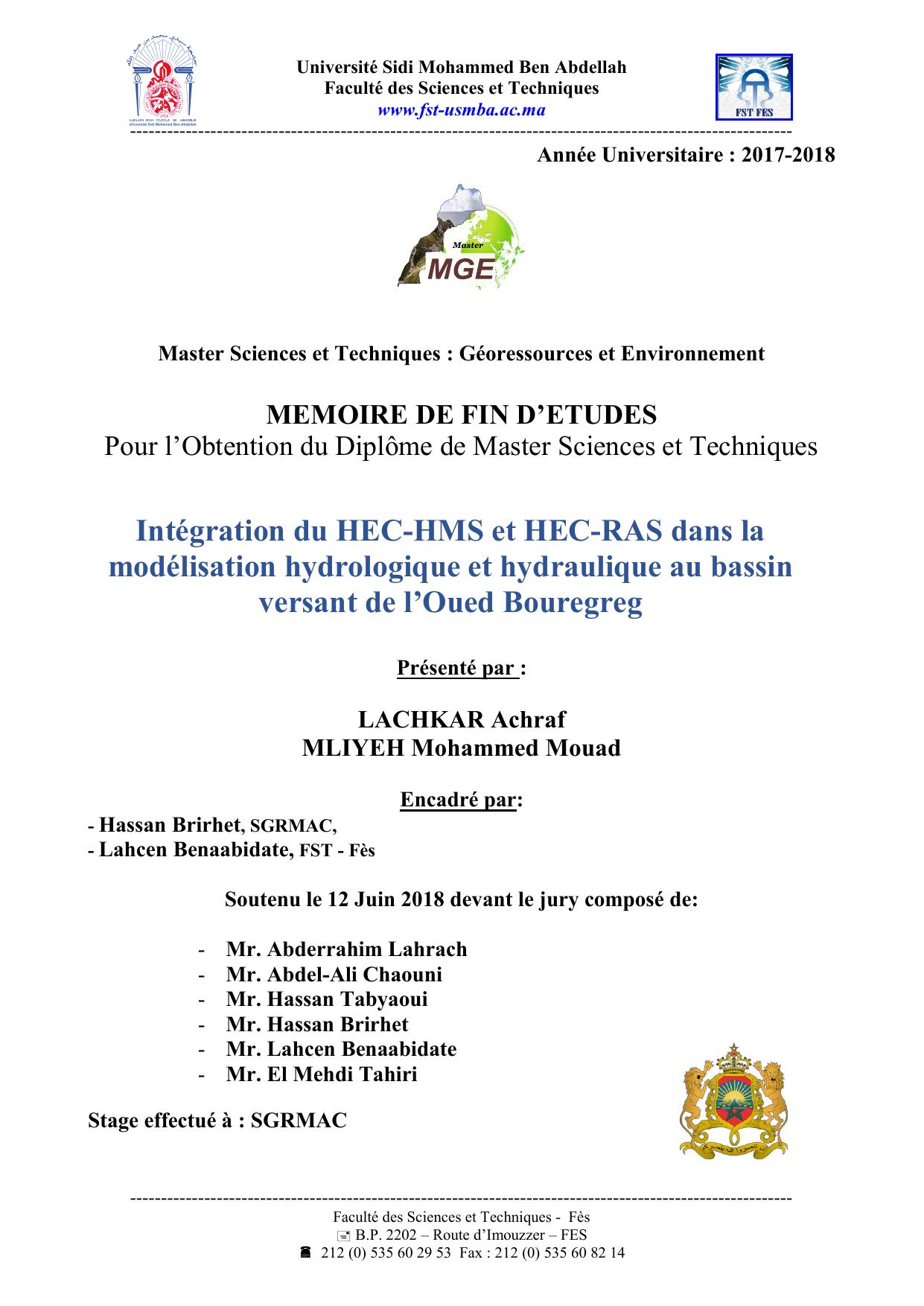 Intégration du HEC-HMS et HEC-RAS dans la modélisation hydrologique et hydraulique au bassin versant de l’Oued Bouregreg