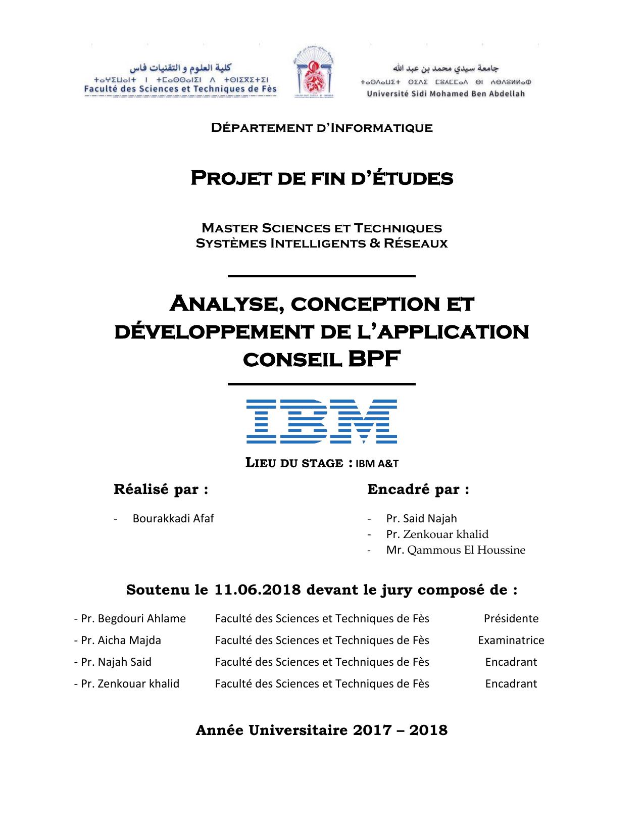 Analyse, conception et développement de l'application conseil BPF