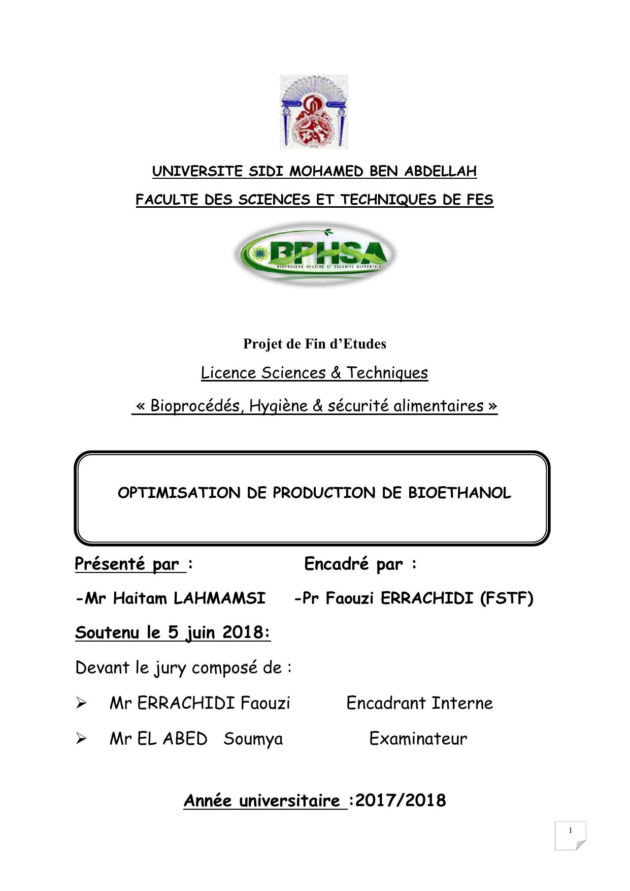 Optimisation de production Bioethanol