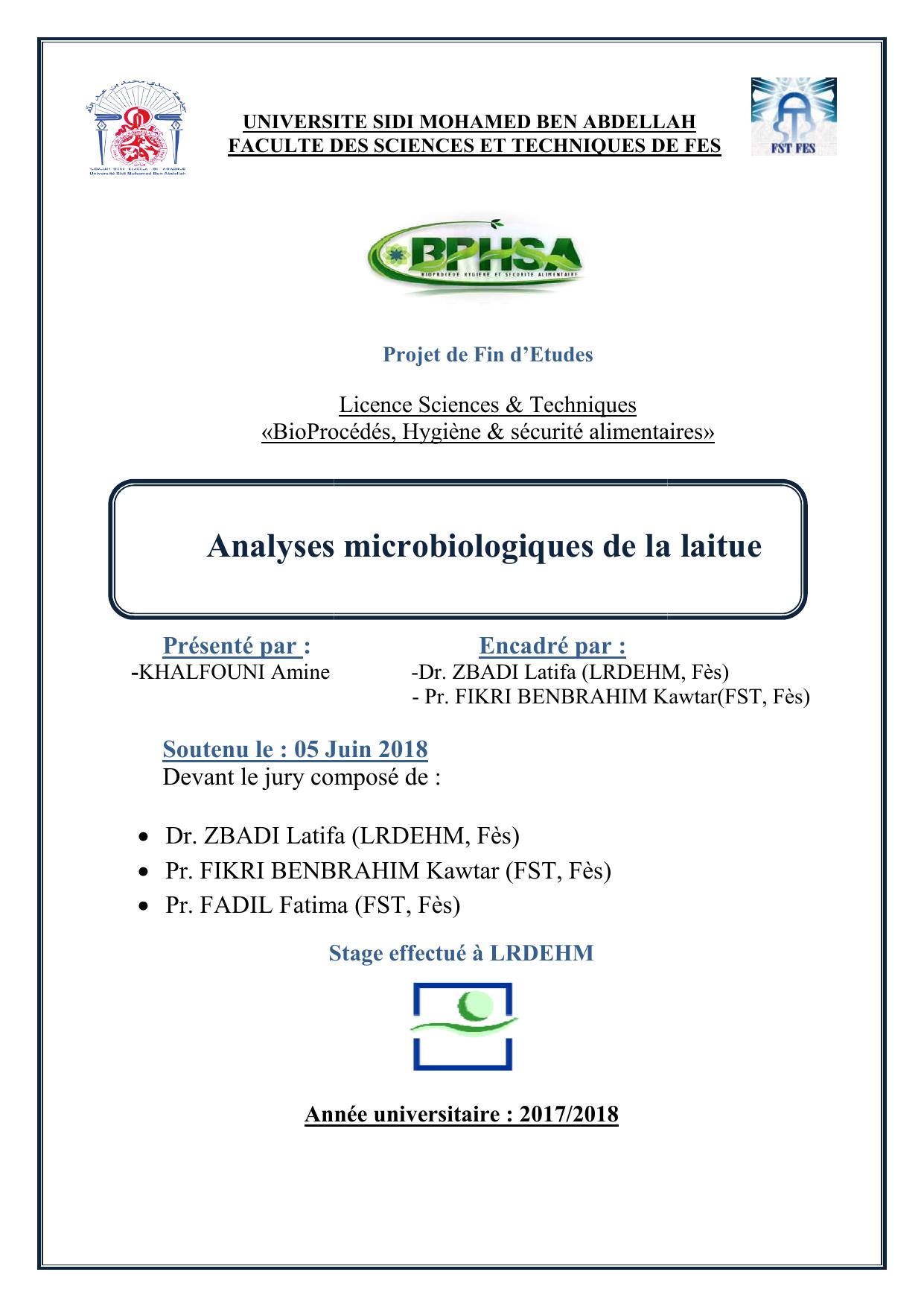 Analyses microbiologiques de la laitue