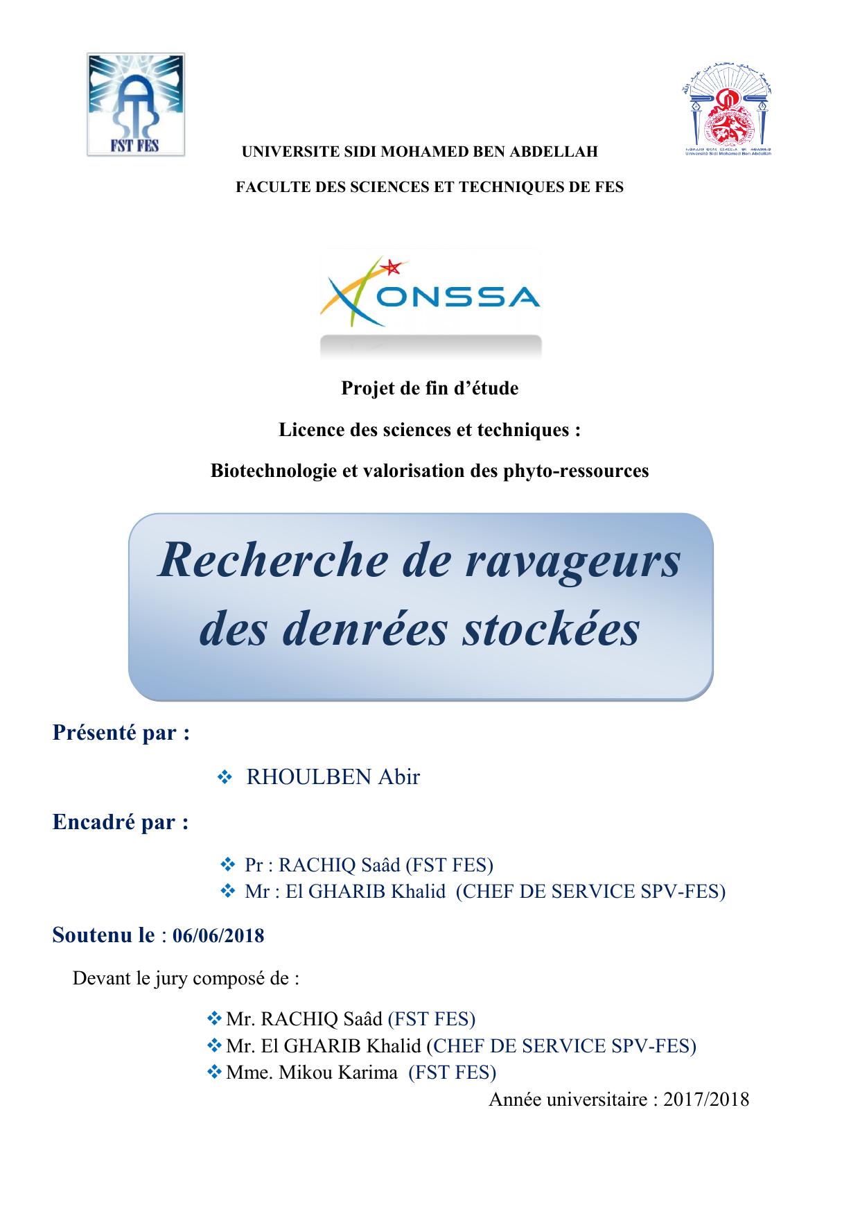 Recherche de ravageurs des denrées stockées